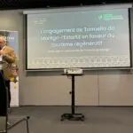 L'Alcalde de Torroella de Montgrí, Jordi Colomí, durant la seva intervenció a la trobada de Green Destinations a Montpeller