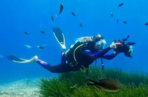 Una fotògrafa submarina prenent imatges