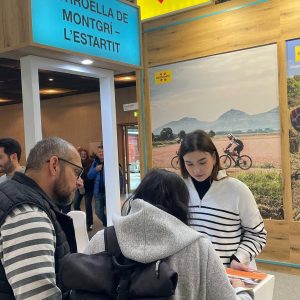 Uns turistes d'informen a l'estand de Torroella de Montgrí i l'Estartit