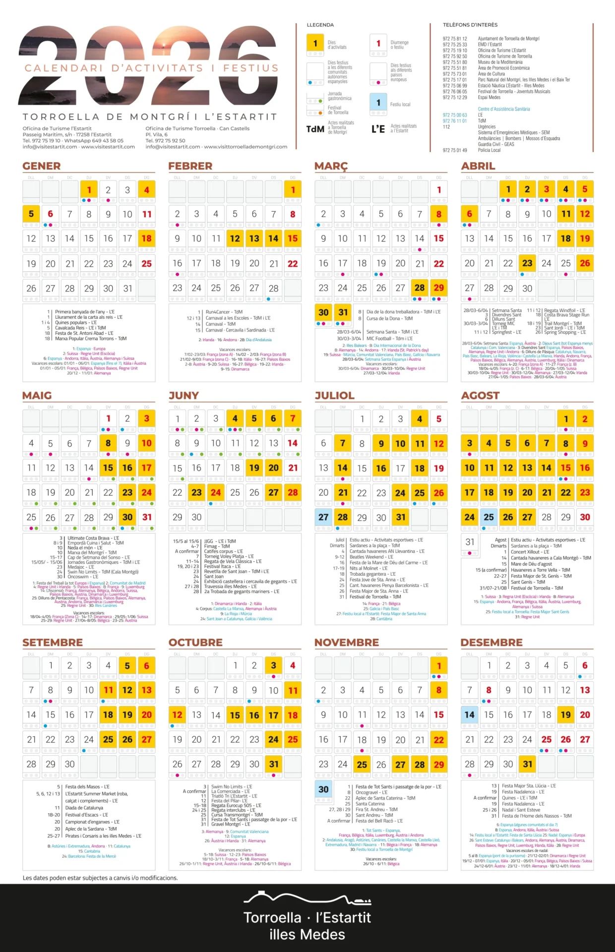 Calendari d'activitats i festius 2026