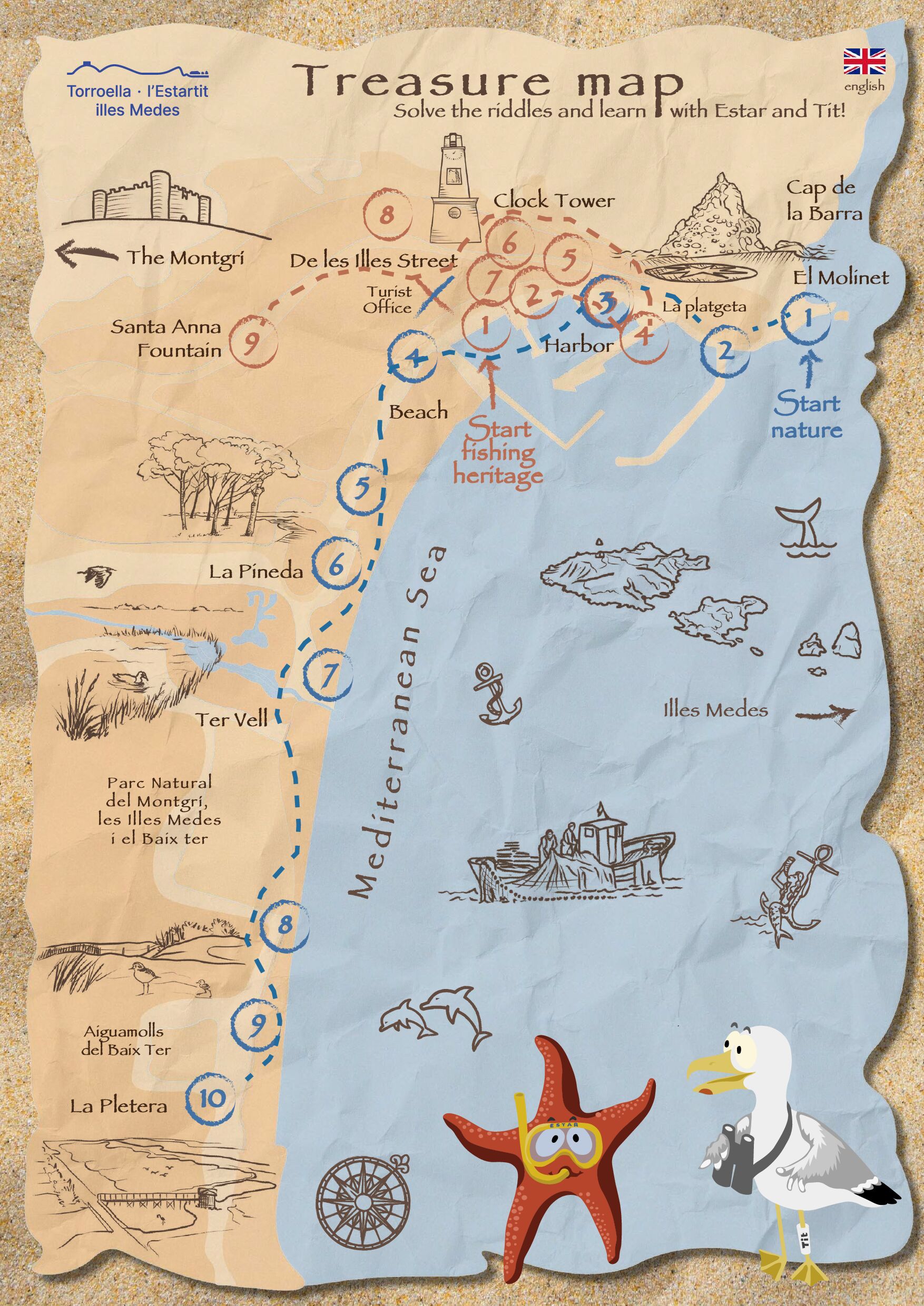 Treasure map. Solve the riddles and learn with Estar and Tit